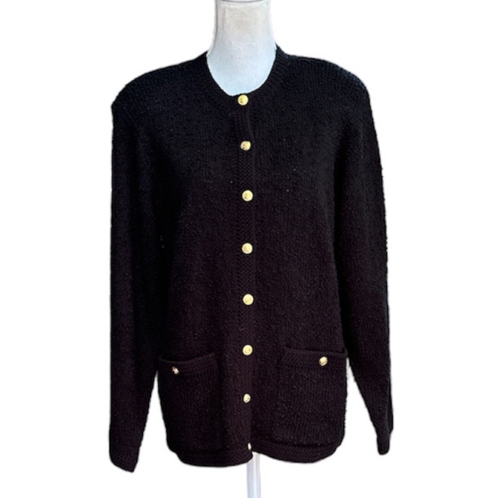 Vintage Kerri & Kelsey Black Bouclé Cardigan Jacket with Gold Buttons